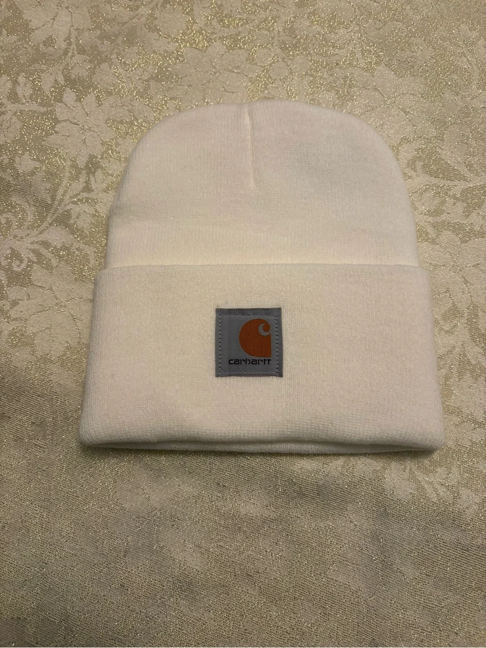 Carhartt White Knit Cuffed Beanie with Logo Patch
